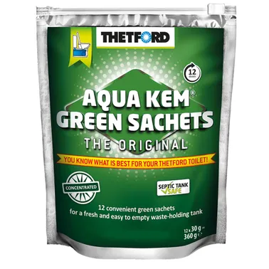 Thetford Aqua Kem Green Sachets - 12 Pack x 30g - Toilet Chemical