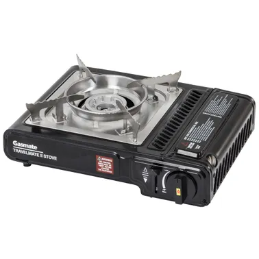 Gasmate Travelmate II Single Burner Butane Stove - Black with Stainless Drip Tray