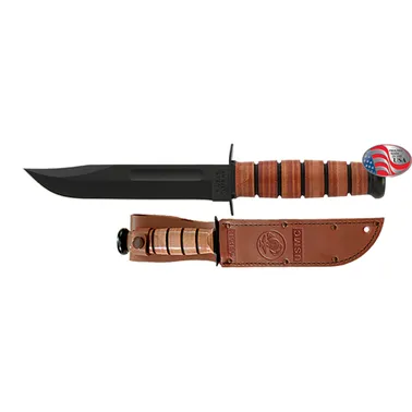 KA-Bar USMC Utility Fixed Blade Knife with Brown Leather Sheath