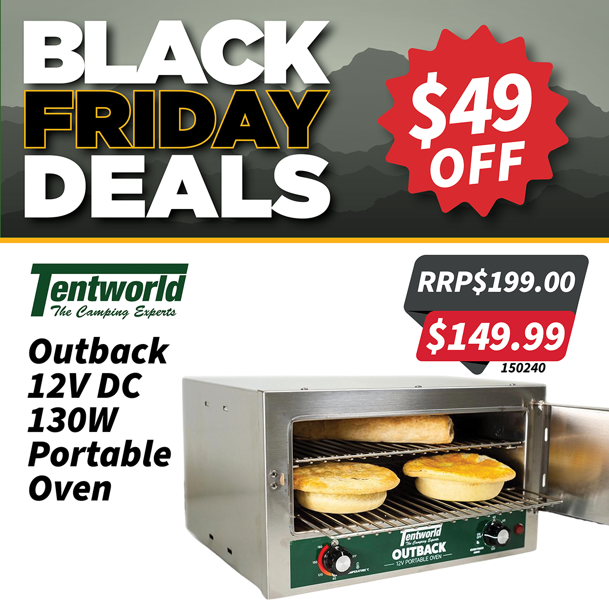 Tentworld Outback 12V DC 130W Portable Oven Tentworld Outback 12V DC 130W Portable Oven